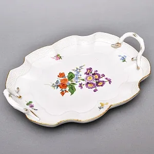 Сервировочное Блюдо с ручками - Тарелка - Поднос «Цветочный Букет», MEISSEN Германия - первая половина ХХ века.