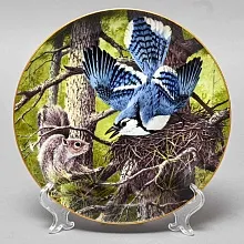 Коллекционная Тарелка «Голубая Сойка - Защита гнезда» Фарфор, Franklin Porcelain США -1983 год.