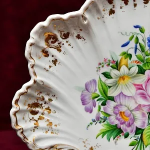 Антикварная Фарфоровая Тарелка - Блюдо «Летний букет с Пионом», Германия, конец ХIX - начало ХХ веков.