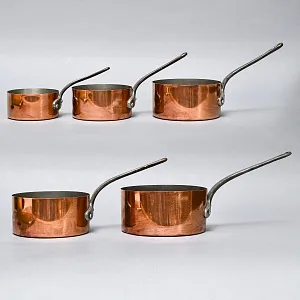Винтажный Набор из 5-ти Медных Ковшиков разных размеров Франция, 70-е годы ХХ века!