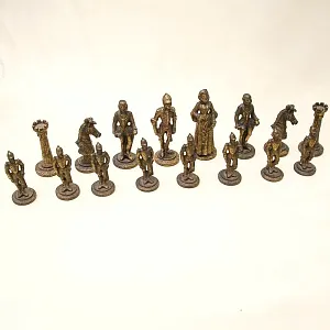 Редкость! Винтажные Коллекционные Оловянные «ШАХМАТЫ» в кожаном кейсе, Германия 60 гг.