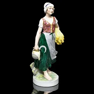 Большая! Коллекционная Фарфоровая статуэтка «Крестьянка с серпом и колосьями», Karl Ens Германия.