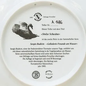 Коллекционная Тарелка «Гордые Лебеди» серия «Птицы у воды», Фарфор, Швейцария -1995г.