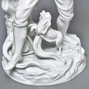 Антикварная Фарфоровая статуэтка «Птицелов с собакой», Fraureuth Германия, 1919 - 1926 годы. 