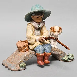 Коллекционная Фарфоровая статуэтка «Маленький рыбак и щенок», Lladro серия Грес, Испания, 1993 год.