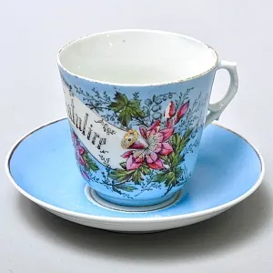 Антикварная Фарфороввая Чайная Пара «ПОЗДРАВЛЯЮ», Германия, конец XIX века.