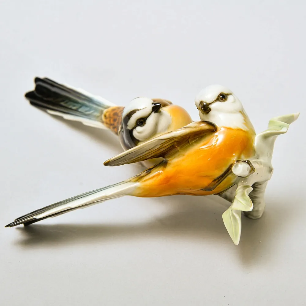 Винтажная Фарфоровая статуэтка «Птицы - Длиннохвостые Синицы», Hutschenreuther, Германия.