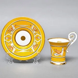 Антикварная Кофейная пара «Гриффоны», Фарфор Dressel & Kister Passau Германия, 1900 - 1922 годы. 