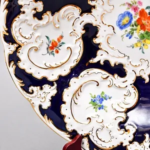 Коллекционное Фарфоровое Блюдо - Тарелка «ЦВЕТЫ», Кобальт, MEISSEN  Германия - середина ХХ века.  