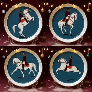 Набор небольших Фарфоровых тарелок «Высшая Испанская Школа Верховой езды в Вене» - 4 шт. Furstenberg Германия.