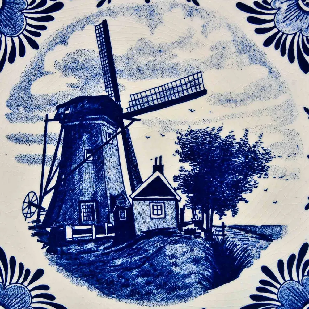 Декоративная Фарфоровая Тарелка «Мельница» Голландия DELFTs., d - 29,5 см.