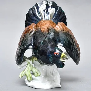 Антикварная Коллекционная Фарфоровая статуэтка «Птица - ГЛУХАРЬ», Hochst Германия начало ХХ века.