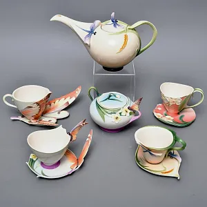 Авторский Фарфоровый Чайный сервиз «Бабочки и стрекозы» на 4 персоны, Franz Collection Тайвань.