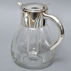 Винтажный Стеклянный Кувшин - Графин на 3 литра с Колбой для льда, Silverplated Германия. 