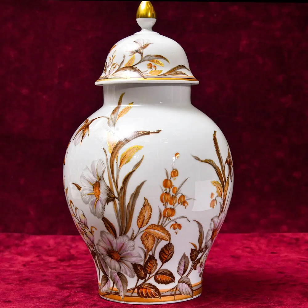 Большой Авторский Вазон - Ваза с крышкой «Цветение Лета» Фарфор KAISER Германия.