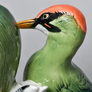 Большая Фарфоровая Статуэтка «Пара птиц - Зелёный Дятел», Карл Энс / Karl Ens, Германия.