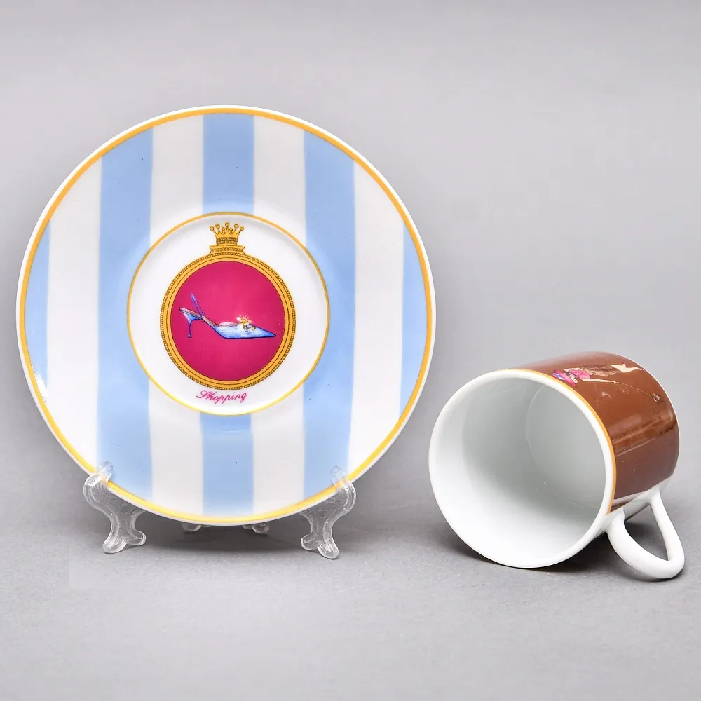 Набор из 4-х Кофейных пар «За покупками - Shopping», Limoges Medard de Noblat Франция, конец ХХ века.