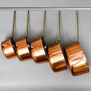 Винтажный Набор - 5-ть Медных Ковшиков - Сотейников разных размеров, Франция - 70 -е годы ХХ века.