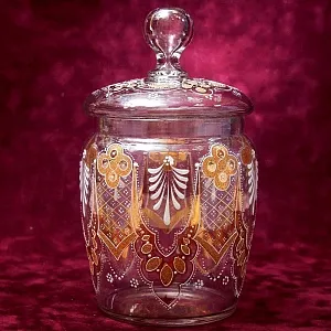 «Золотой узор» - Бисквитница - Сахарница - Баночка с крышкой, Стекло Англия 30-е годы ХХ века.