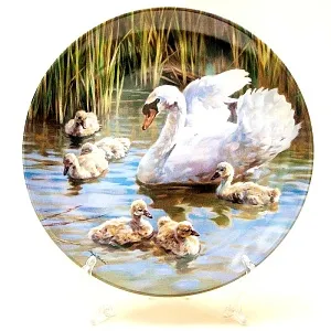 Коллекционная Тарелка «Гордые Лебеди» серия «Птицы у воды», Фарфор, Швейцария -1995г.