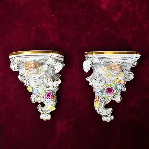 Редкость! Парные Фарфоровые Полочки - Консоль «Путти», Von Schierholz Германия - 1973 год.