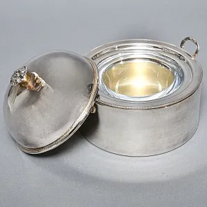 Сервировочная Металлическая Икорница со стеклянной вставкой, Silverplate, Sheffield Англия.