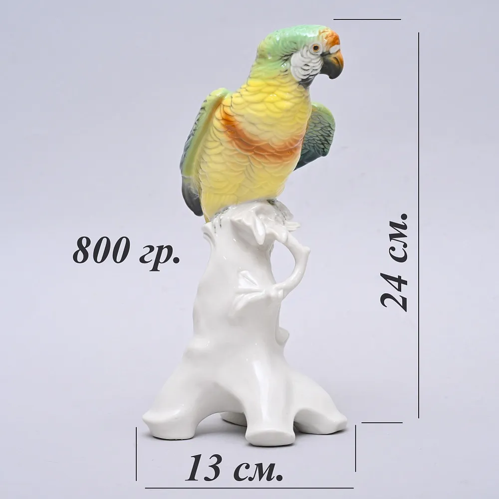 Птица - Фарфоровая статуэтка «Зелёный Попугай», Карл Энс / Karl Ens Германия, 50-е гг.