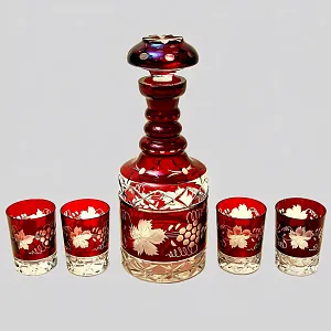 Графин и Четыре Стакана «Виноград» из Цветного Хрусталя DOROTHEENHUTTE Западная Германия 60гг.