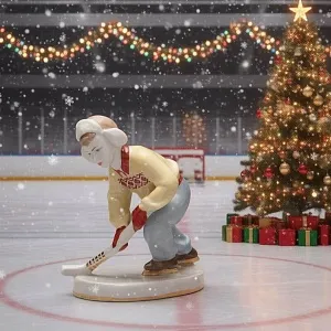 Редкость! Коллекционная Фарфоровая статуэтка «Юный хоккеист», ЛЗФИ СССР, 1956 - 1967 годы. 