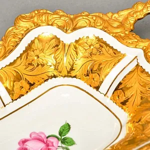 Фарфоровая Сухарница с ручками - Блюдо «Роза Мейсена», MEISSEN Германия, 1924 - 1934 годы.
