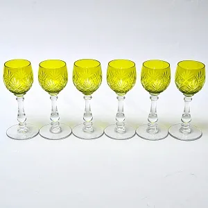 Антикварный Набор Хрустальный Графин и  6 -ть Бокалов для Вина, Val Saint Lambert, Бельгия 30 -е годы ХХ века. 