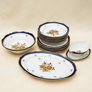 Кобальтовый Фарфоровый Столовый сервиз «Marie-Luise» на 6 персон, LINDNER Kups, Германия 60-гг.