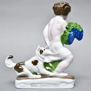 Редкая! Фарфоровая статуэтка «Мальчик с виноградом и собака», ROSENTHAL Германия, первая половина ХХ века. 