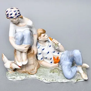 Большая Коллекционная Фарфоровая статуэтка «Бездельники», Россия ДФЗ Дулево. 