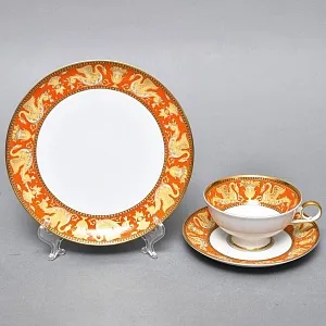 Коллекционная Фарфоровая Чайная тройка «Золотые грифоны», Kaiser Германия, 1979 - 1990 годы. 