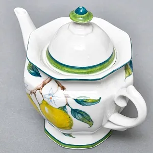 Авторский Чайный сервиз на 4 персоны «Лимоны», фарфор, ручная роспись, Гжель Россия -2000 г..