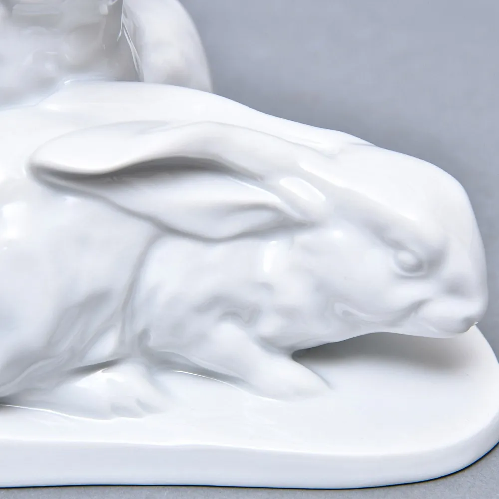 Коллекционная Фарфоровая статуэтка «Два Зайца», HEREND Венгрия, середина ХХ века. 