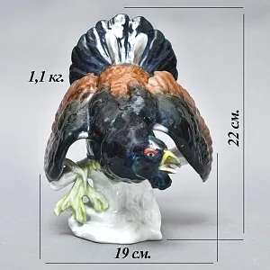 Антикварная Коллекционная Фарфоровая статуэтка «Птица - ГЛУХАРЬ», Hochst Германия начало ХХ века.