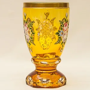 Коллекционная Ваза - Кубок, Цветочная Эмалевая роспись, Хрусталь Ernst Wittig, Германия 50-е годы ХХ века.