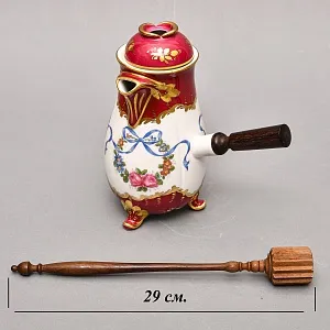 Фарфоровый Кувшин - Чайник для подачи горячего шоколада «Синие ленты» с лопаткой, Pillivuyt Франция.