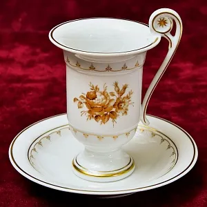 Классическая Фарфоровая Пара «Цветочное Золото» для Горячего Шоколада или Какао, KAISER Германия - 1979 год.