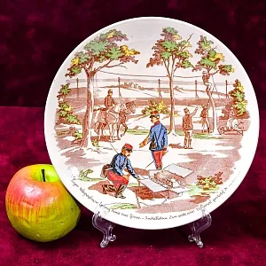 Антикварная Тарелка «Первая телеграфная линия», Фаянс Sarreguemines, Франция конец XIX века.