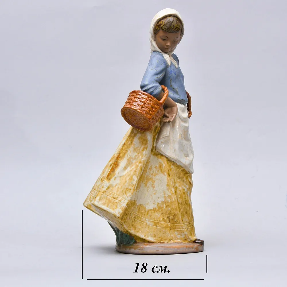 Коллекционная Фарфоровая статуэтка «Девочка с двумя корзинками», NAO by Lladro серия Грес, Испания.