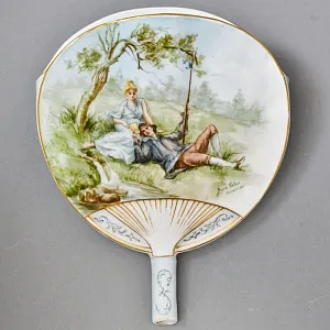 Антикварное Фарфоровое Настенное Кашпо - Ваза «Веер», роспись, Limoges Франция -1891 год.