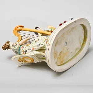 Антикварная Статуэтка «Арфистка и Кавалер - Репетиция», фарфор Scheibe - Alsbach, Германия.