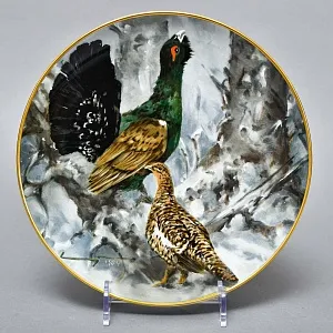 Коллекционная Фарфоровая Тарелка - Блюдо «Дикая Природа. Глухарь и глухарка», KAISER Германия. 