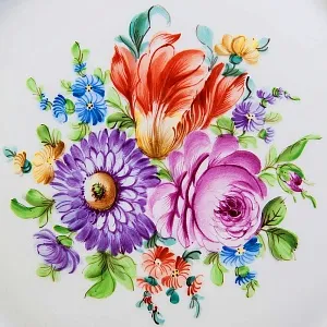 Прорезной Фарфор Коллекционная Тарелка - Блюдо «Садовый букет», SP Dresden Германия.