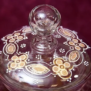 «Золотой узор» - Бисквитница - Сахарница - Баночка с крышкой, Стекло Англия 30-е годы ХХ века.