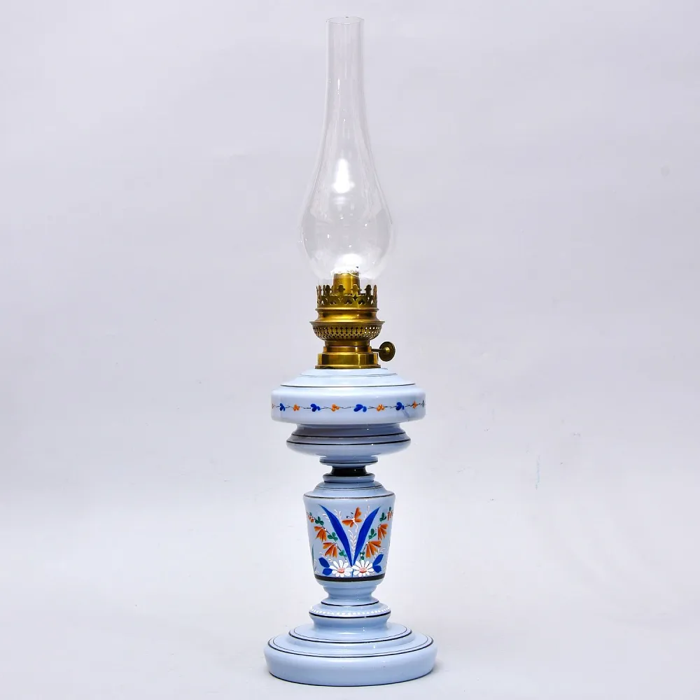 Антикварная Керосиновая Лампа «Kosmos - Brenner», Стекло / Роспись, Франция начало ХХ века.