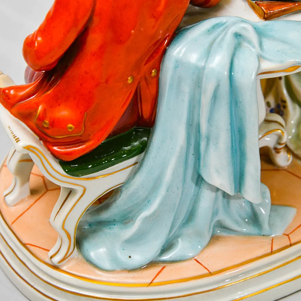 Антикварная Статуэтка «Арфистка и Кавалер - Репетиция», фарфор Scheibe - Alsbach, Германия.